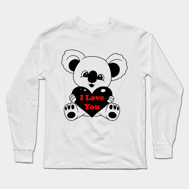 Valentine's Baby Koala Bear holding a heart. Long Sleeve T-Shirt by Rafy's Designs